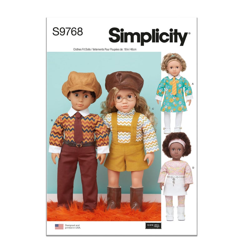 Simplicity Groovy 18"" Clothes Sewing Pattern Packet by Elaine Heigl Designs, Code S9768, for 18 Inch Dolls, Multicolor - Image 1